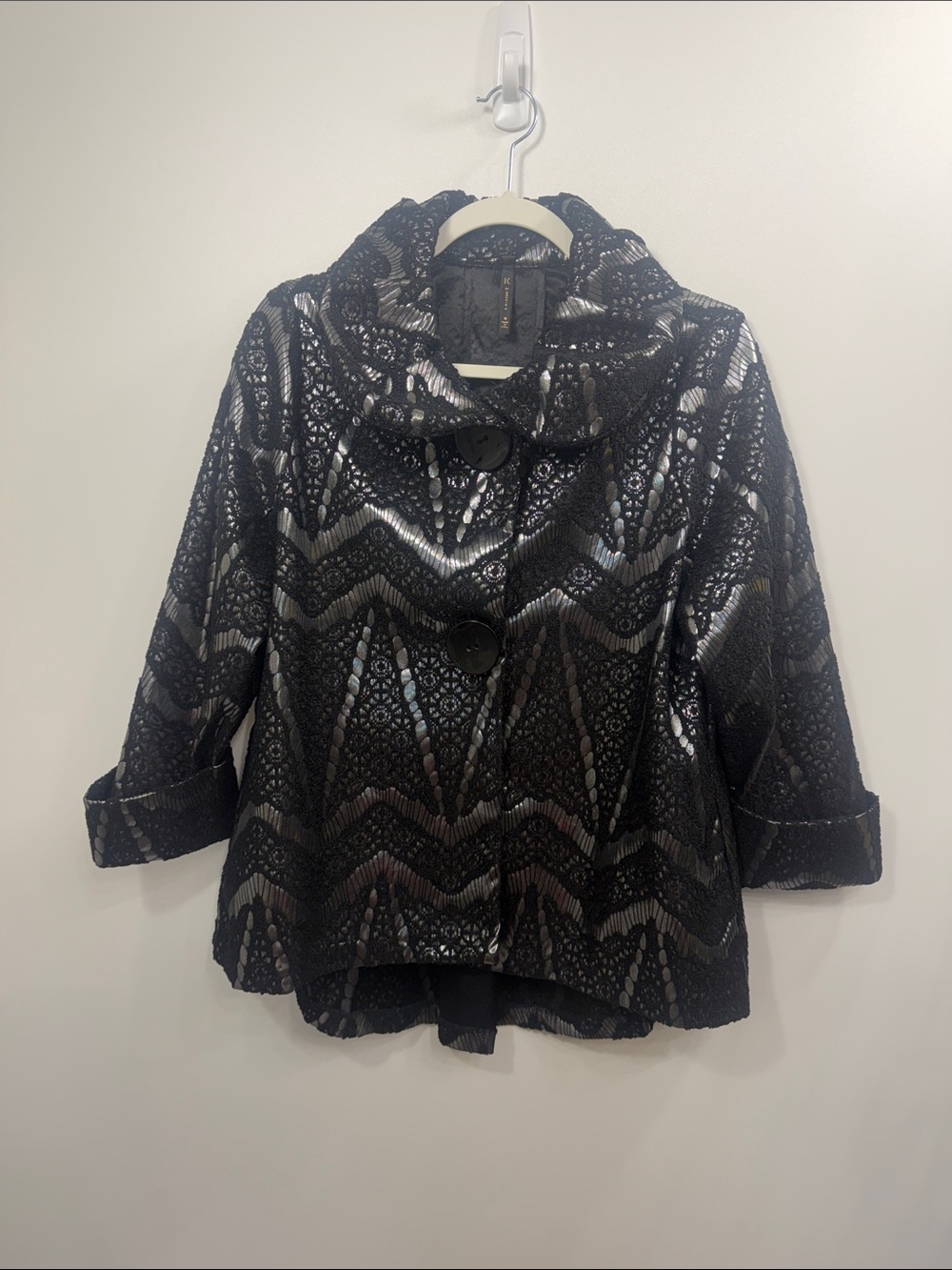 IC By Connie K Black Silver 3/4 sleeves jacket with pockets size medium